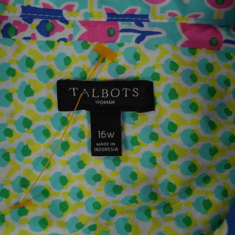 Talbots Islands Shirt Dress Womens 16W Multicolor Patchwork Floral Tulip Belted - Picture 3 of 16